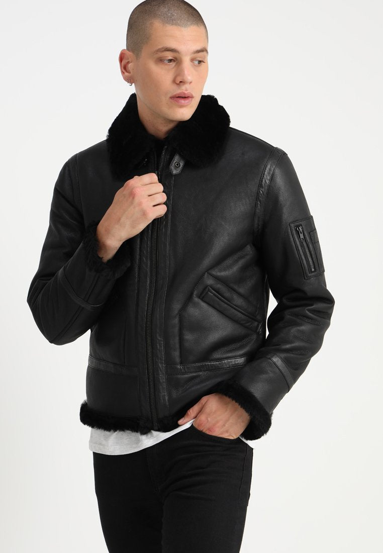 Shearling Aviator Jacket - Black Leather Jacket