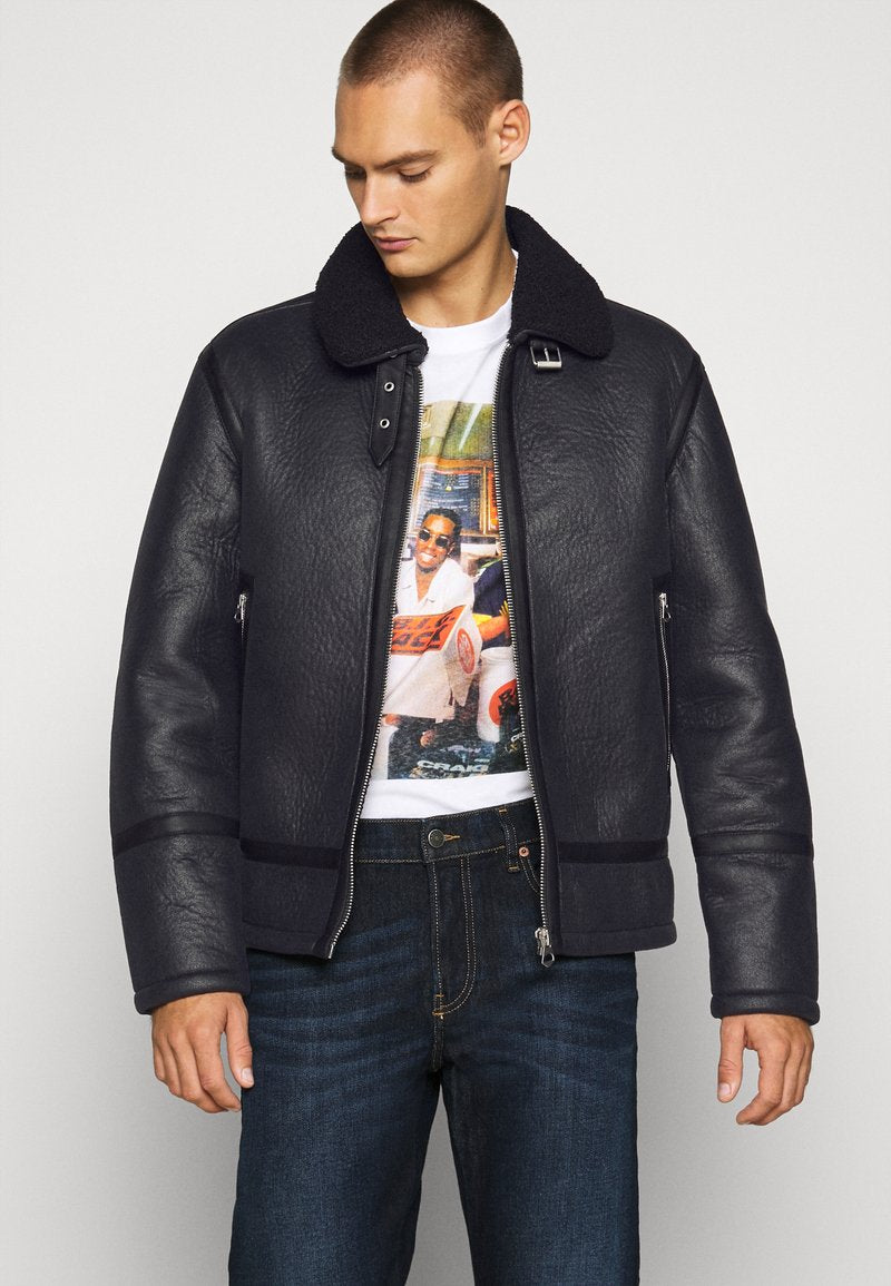 Men's Black Shearling Aviator Jacket - Black Leather Jacket