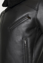Load image into Gallery viewer, Men&#39;s Biker Black Leather Shearling Jacket
