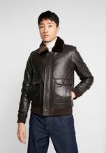 Load image into Gallery viewer, Men&#39;s Dark Brown Leather Fur Collar Bomber Jacket
