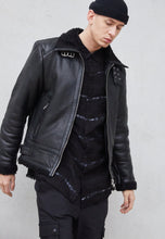 Load image into Gallery viewer, Men&#39;s Black Leather Black Shearling Jacket
