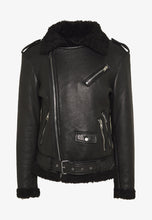 Load image into Gallery viewer, Men&#39;s Black Leather Black Shearling Biker Jacket
