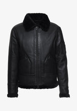 Load image into Gallery viewer, Men&#39;s Aviator Black Leather Black Shearling Jacket
