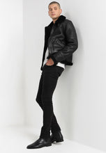 Load image into Gallery viewer, Men&#39;s Aviator Black Leather Black Shearling Jacket
