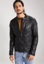 Load image into Gallery viewer, Men&#39;s Black Leather Perforated Biker Jacket

