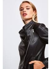 Load image into Gallery viewer, Women’s Black Leather Jacket Cotton Back
