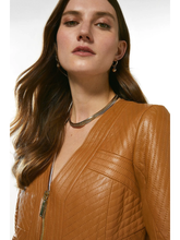 Load image into Gallery viewer, Women’s Tan Brown Leather Jacket V Neck

