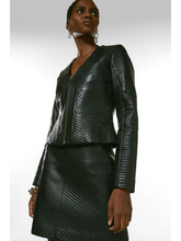 Load image into Gallery viewer, Women’s Black Leather Jacket V Neck
