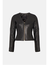 Load image into Gallery viewer, Women’s Black Leather Jacket V Neck

