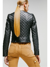 Load image into Gallery viewer, Women’s Black Leather Jacket Golden Buttons
