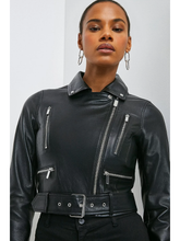 Load image into Gallery viewer, Women&#39;s Black Leather Short Fit Biker Jacket
