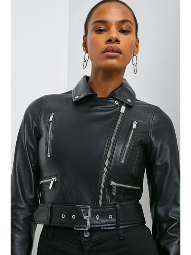 Women's Black Leather Short Fit Biker Jacket