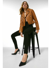 Load image into Gallery viewer, Women’s Tan Brown Leather Biker Jacket
