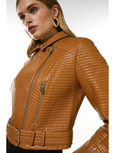 Load image into Gallery viewer, Women’s Tan Brown Leather Biker Jacket
