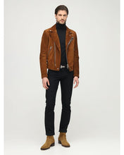 Load image into Gallery viewer, Men’s Tan Brown Leather Biker Jacket
