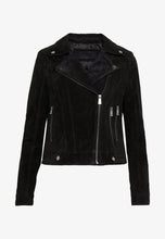 Load image into Gallery viewer, Women&#39;s Black Suede Leather Biker Jacket
