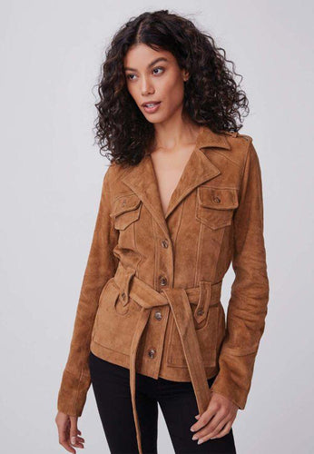 Women’s Tan Brown Suede Leather Belted Coat