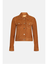 Load image into Gallery viewer, Women’s Tan Brown Suede Leather Trucker Jacket
