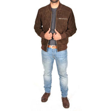 Load image into Gallery viewer, Men’s Chocolate Brown Suede Leather Bomber Jacket
