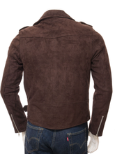 Load image into Gallery viewer, Men’s Dark Chocolate Brown Suede Leather Biker Jacket On Sale | Best Men Suede Leather Jacket

