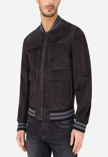 Men's Black Suede Leather Bomber jacket