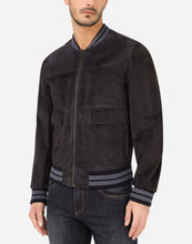 Load image into Gallery viewer, Men&#39;s Black Suede Leather Bomber jacket
