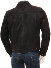 Load image into Gallery viewer, Men’s Black Suede Leather Trucker Jacket
