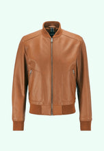 Load image into Gallery viewer, Men’s Tan Brown Leather Bomber Jacket
