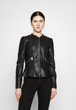 Load image into Gallery viewer, Women’s Black Leather Crew Neck Jacket

