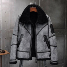 Load image into Gallery viewer, Grey B3 Shearling Leather Bomber Jacket
