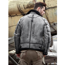 Load image into Gallery viewer, Men&#39;s B3 Leather Bomber Jacket Grey Shearling Jacket
