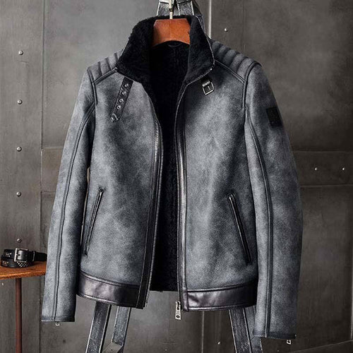 Grey B3 Shearling Leather Bomber Coat