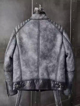 Load image into Gallery viewer, Men&#39;s B3 Leather Bomber Jacket Grey Shearling Coat
