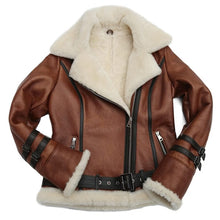 Load image into Gallery viewer, Brown B3 RAF Aviator Shearling Leather Jacket for Women
