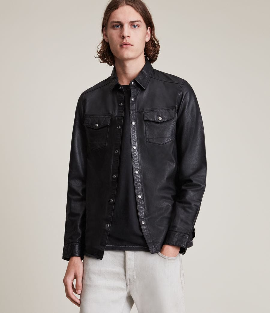 Men’s Black Genuine Cowhide Leather Shirt