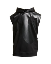 Load image into Gallery viewer, Men’s Black Hooded Genuine Leather T-Shirt With Cotton Panels
