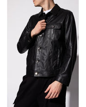 Load image into Gallery viewer, Men’s Black Leather Shirt Denim Style
