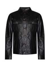 Load image into Gallery viewer, Men’s Black Leather Shirt Denim Style
