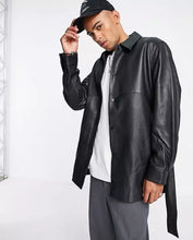 Load image into Gallery viewer, Men’s Black Oversized Leather Shirt With Belt
