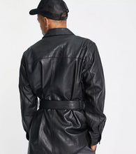 Load image into Gallery viewer, Men’s Black Oversized Leather Shirt With Belt
