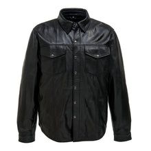 Load image into Gallery viewer, Men’s Black Padded Biker Genuine Leather Shirt
