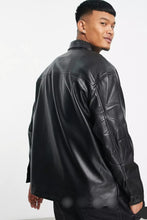 Load image into Gallery viewer, Men’s Black Sleek Trucker Leather Shirt
