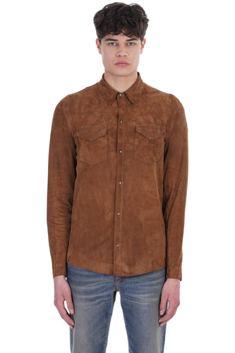 GloryStoreUK Mens Leather Shirt Mens Camouflaged Tan Brown Suede Leather Shirt