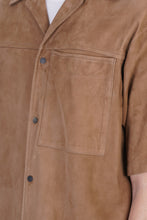 Load image into Gallery viewer, Men’s Half Sleeves Cream Brown Suede Leather Shirt
