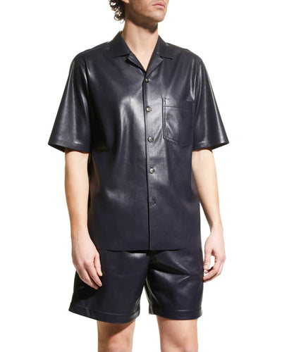 Men’s Black Half Sleeves Genuine Leather Shirt