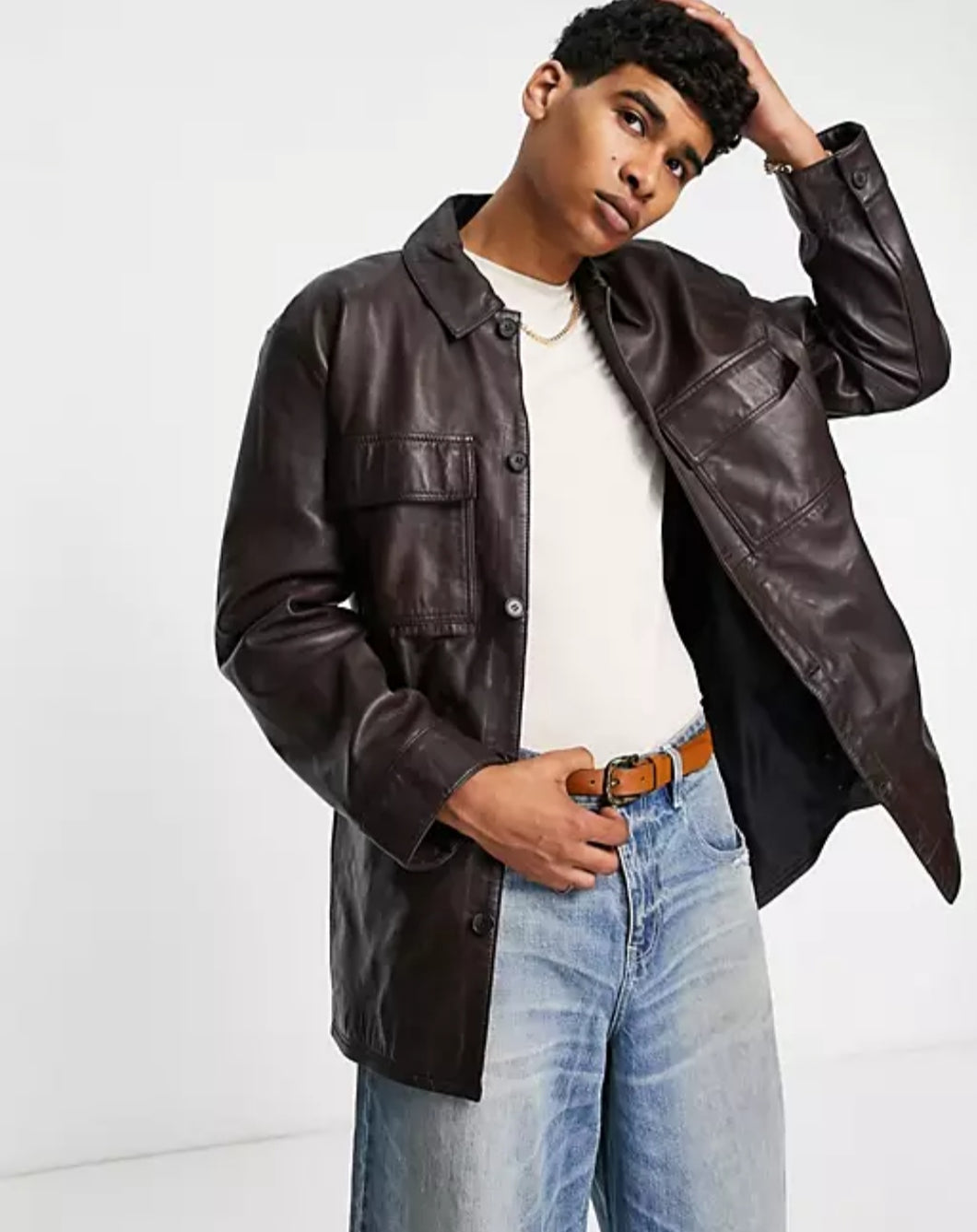 Men’s Oversized Black SheepSkin Leather Shirt