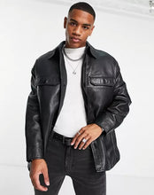 Load image into Gallery viewer, Men’s Oversized Black Trucker Leather Shirt
