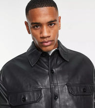Load image into Gallery viewer, Men’s Oversized Black Trucker Leather Shirt
