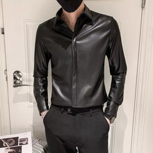 Load image into Gallery viewer, Men’s Slim Fit Black SheepSkin Leather Formal Shirt
