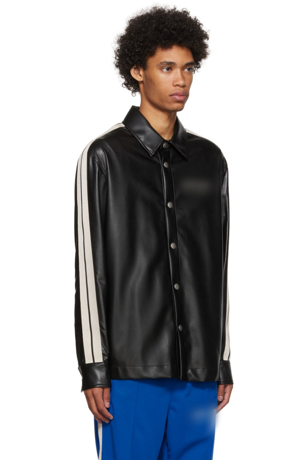Men’s Stylish Black Genuine Leather Shirt With White Stripes